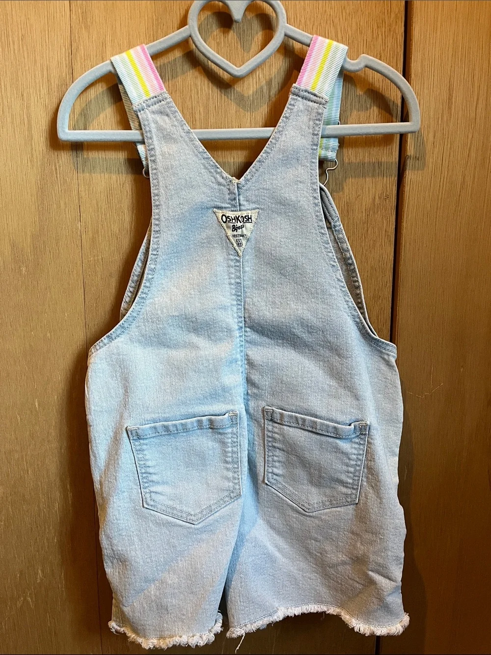 OshKosh B'gosh Light Blue Denim Shortalls with Rainbow-Strap Details